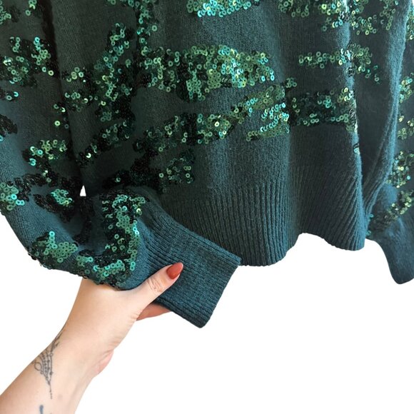 Nine West Forest Green Sequin Sweater | Holiday Glam | Size M - Picture 7 of 10